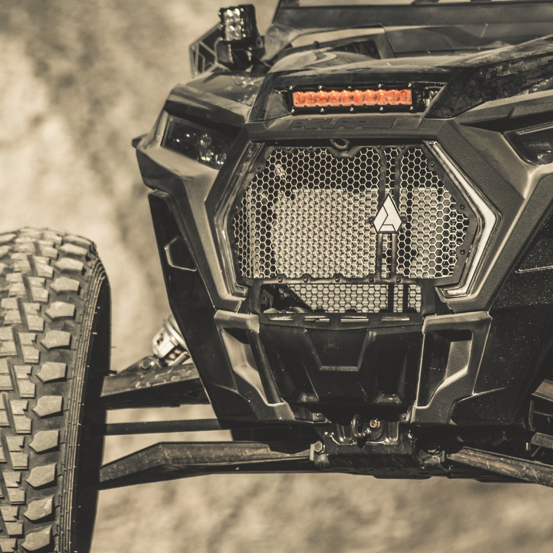 amber 10 inch led light bar mounted on a polaris rzr